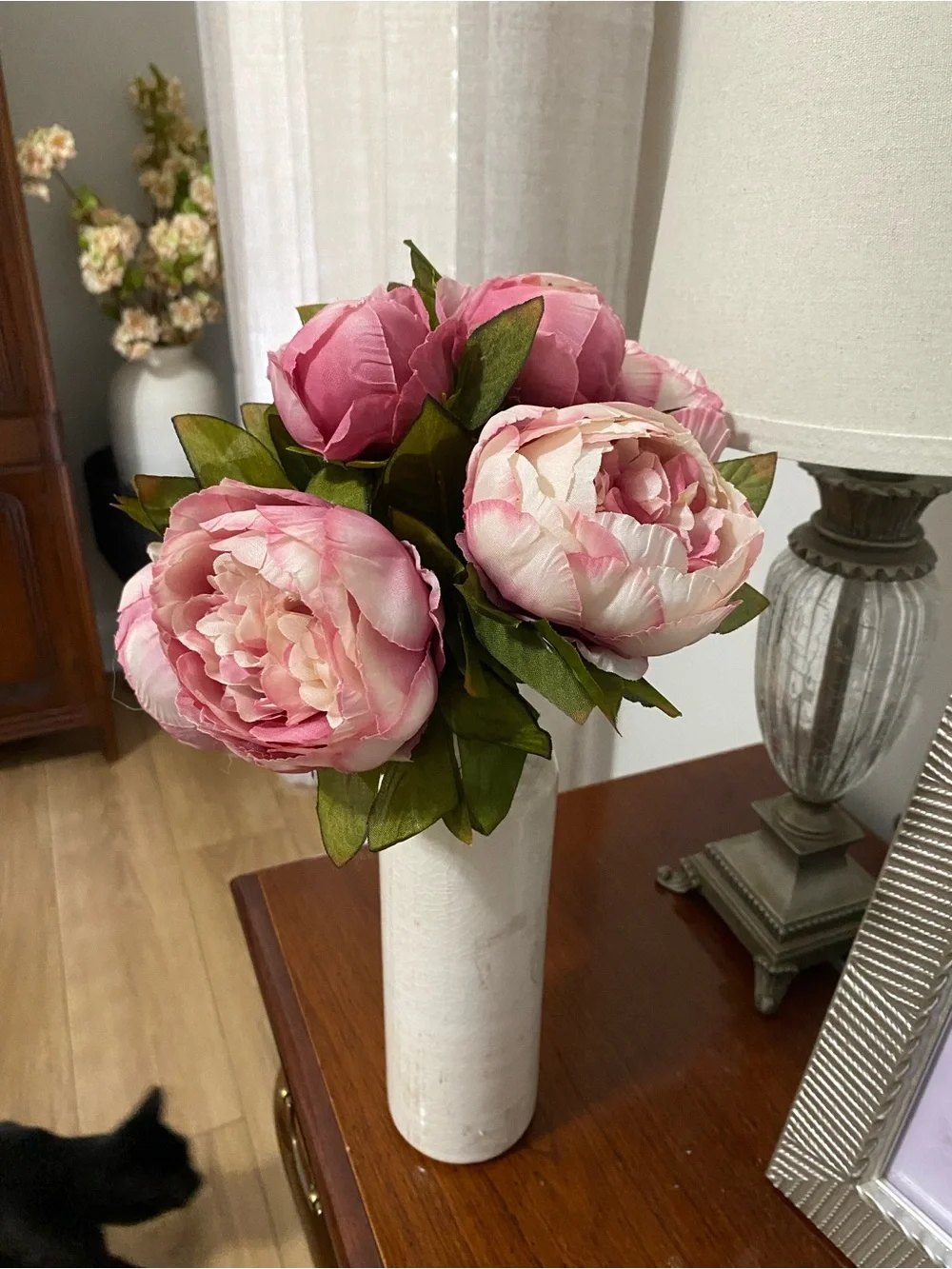 Faux Peony Bouquet Pink and White